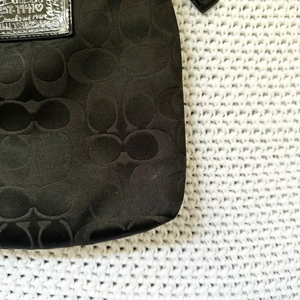 Coach Black Canvas Signature Poppy Patent Patch Small Slim Crossbody Bag